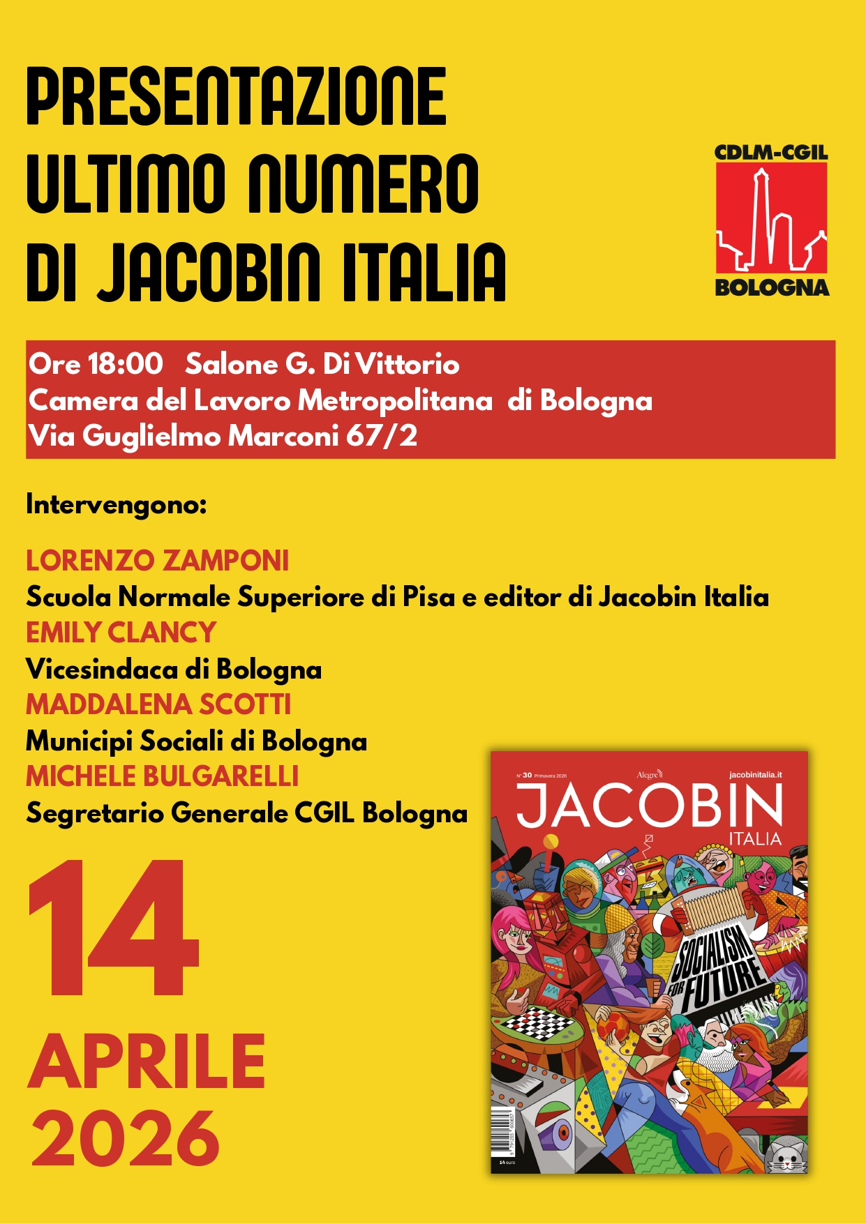 Marted&igrave; 14 aprile presentazione del nuovo numero di Jacobin Italia 
