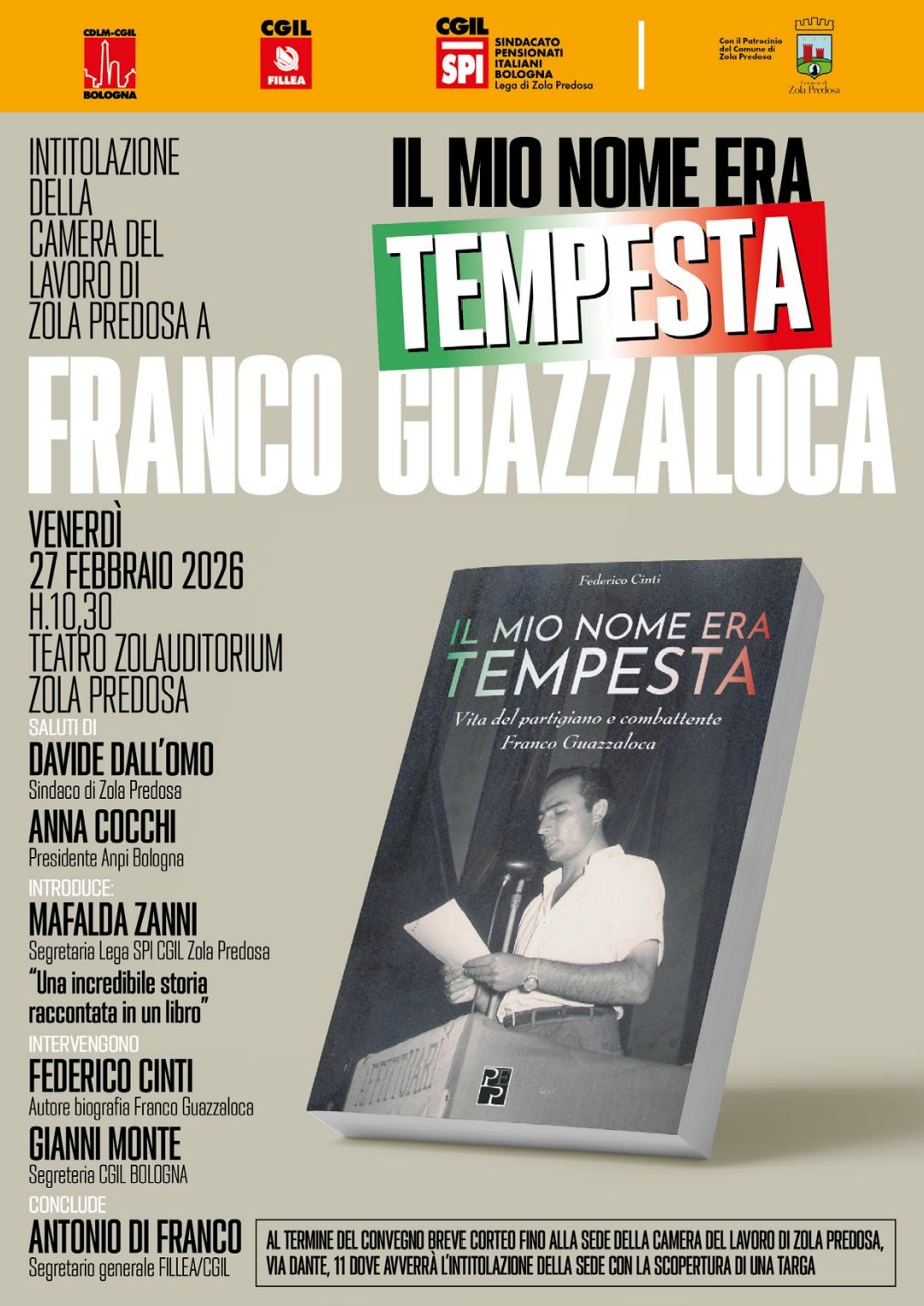 Il mio nome era Tempesta: la sede della Camera del lavoro di Zola intitolata alla memoria di Franco Guazzaloca