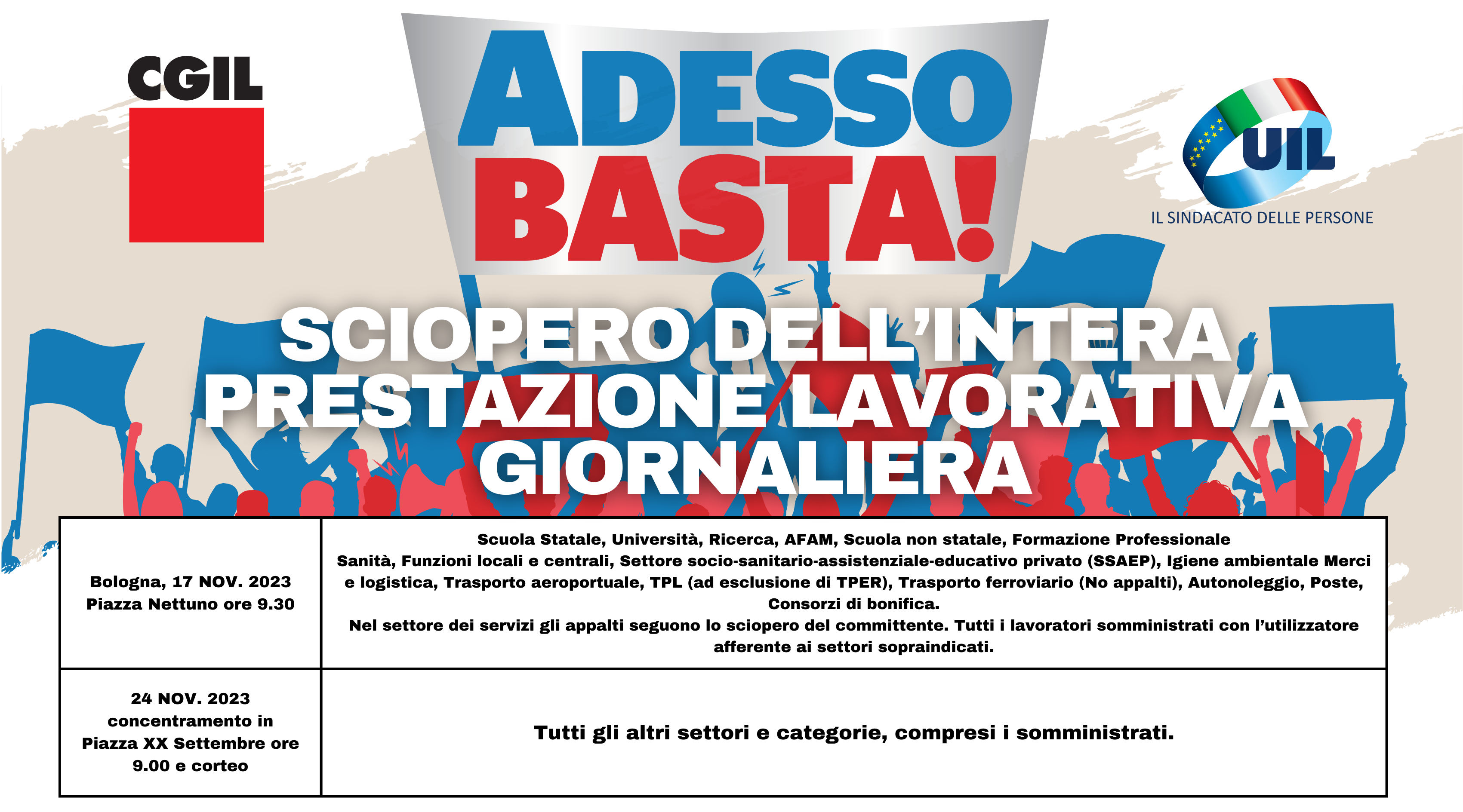 Sciopero Generale articolato CGIL e UIL del 17 e 24 Novembre 2023