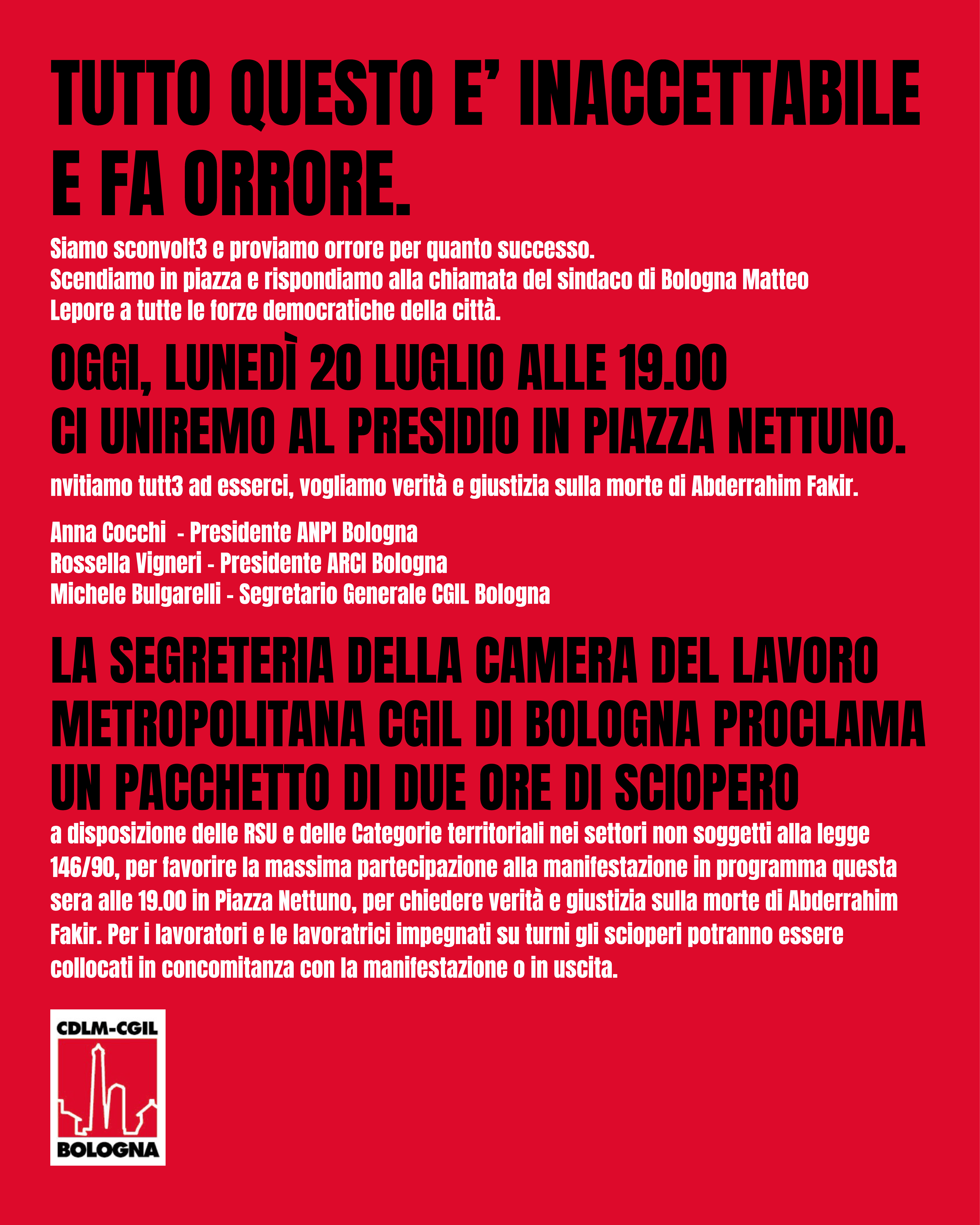 GIUSTIZIA E VERIT&Aacute; PER FAKIR. PIAZZA NETTUNO ORE 19:00 