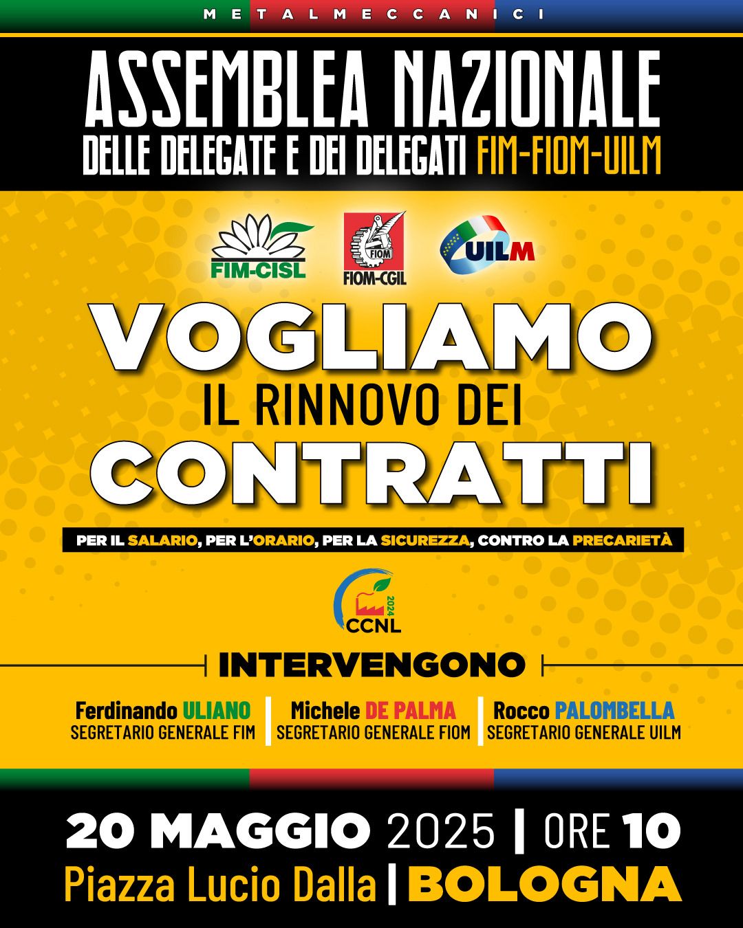 Martedì a Bologna l'Assemblea nazionale di oltre mille delegate e delegati di Fim Fiom Uilm