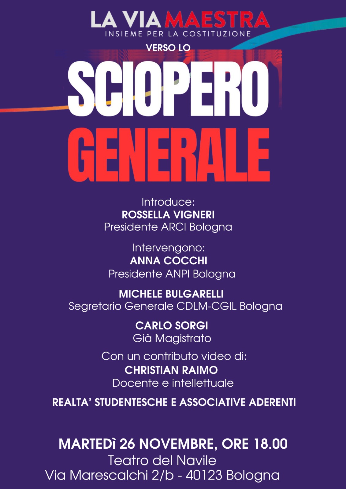 Marted&igrave; 26 novembre al Teatro del Navile di Bologna 
