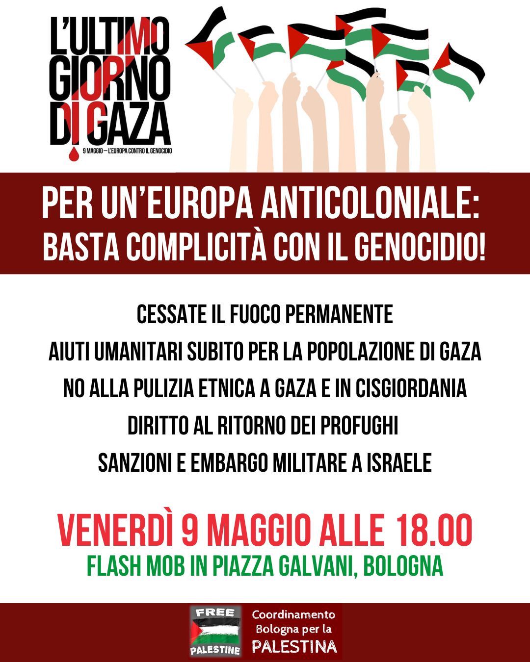 Palestina: flash mob venerdì in piazza Galvani a Bologna