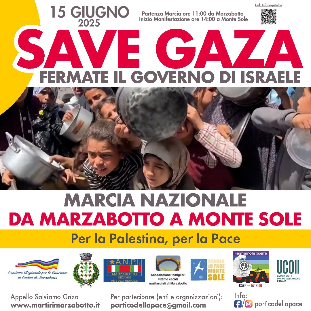 SAVE Gaza: il 15 giugno marcia nazionale da Marzabotto a Monte Sole
